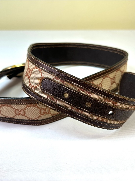 Gucci Monogram GG belt Brown Goldtone G size 80 30-32 holes Vintage Italy main image 4